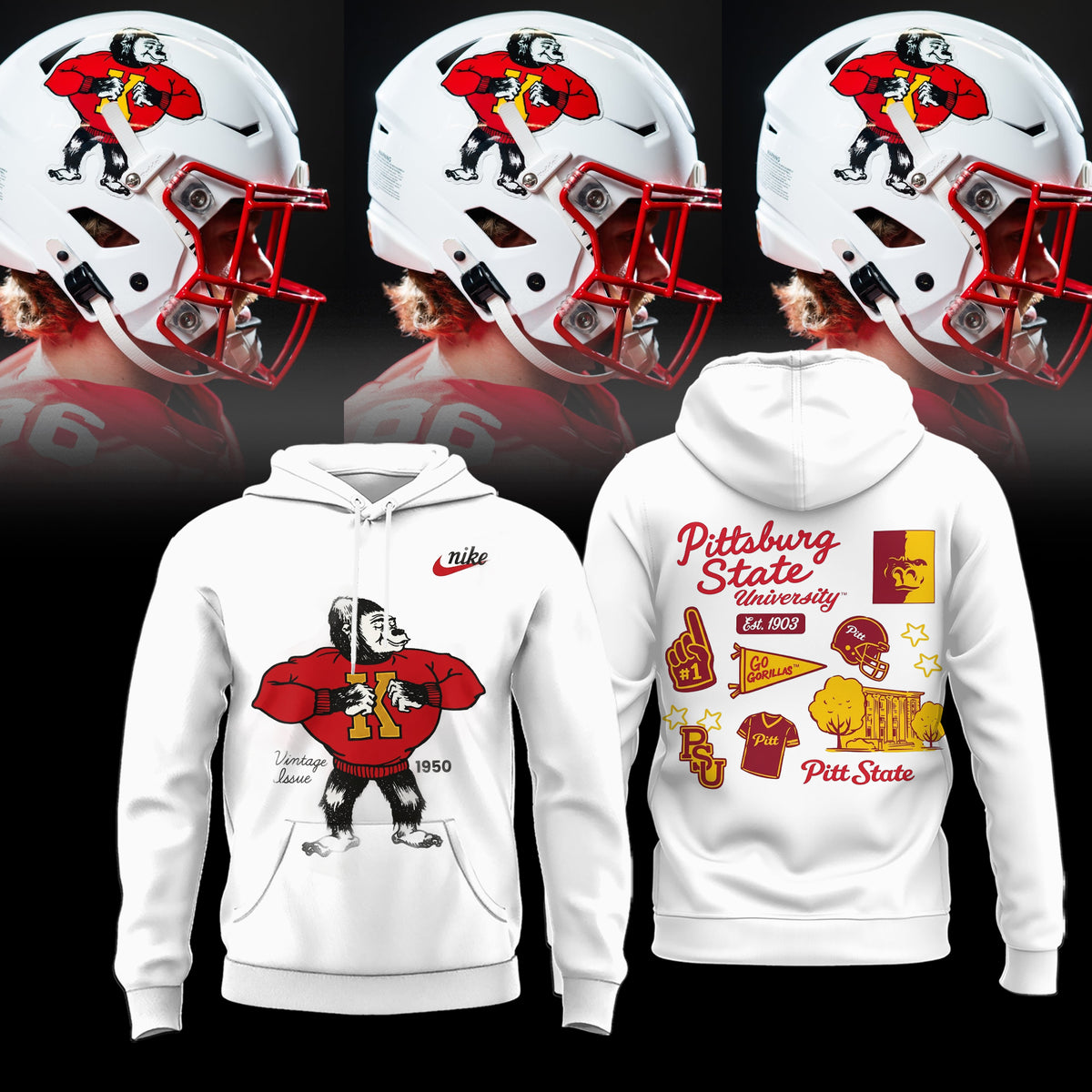 "Vintage Issue 1950" Pittsburg State football Hoodie