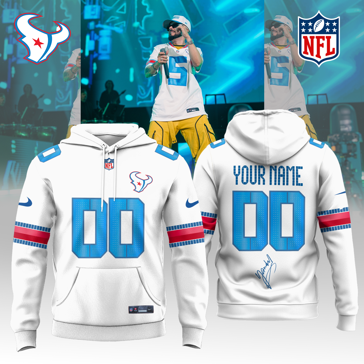 Yandel x Houston Texans”Yandel Sinfónico USA Tour 2026″. Limited Edition Signature Hoodie