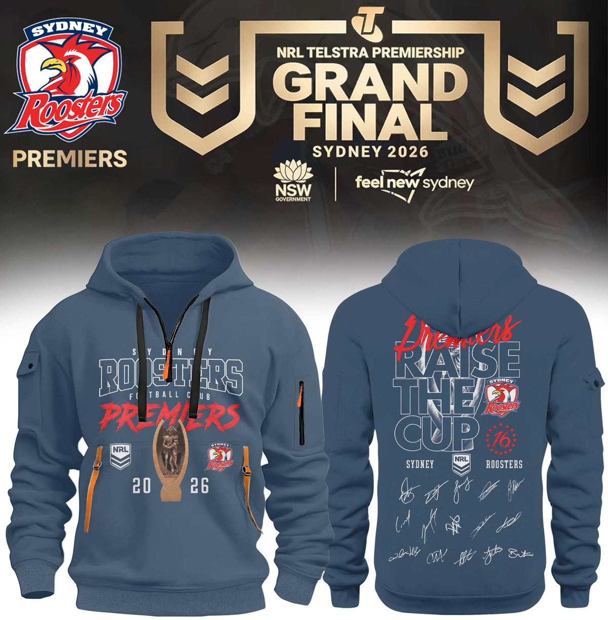 Sydney Roosters 2026 NRL Premiers Limited Edition Half ZipHoodie