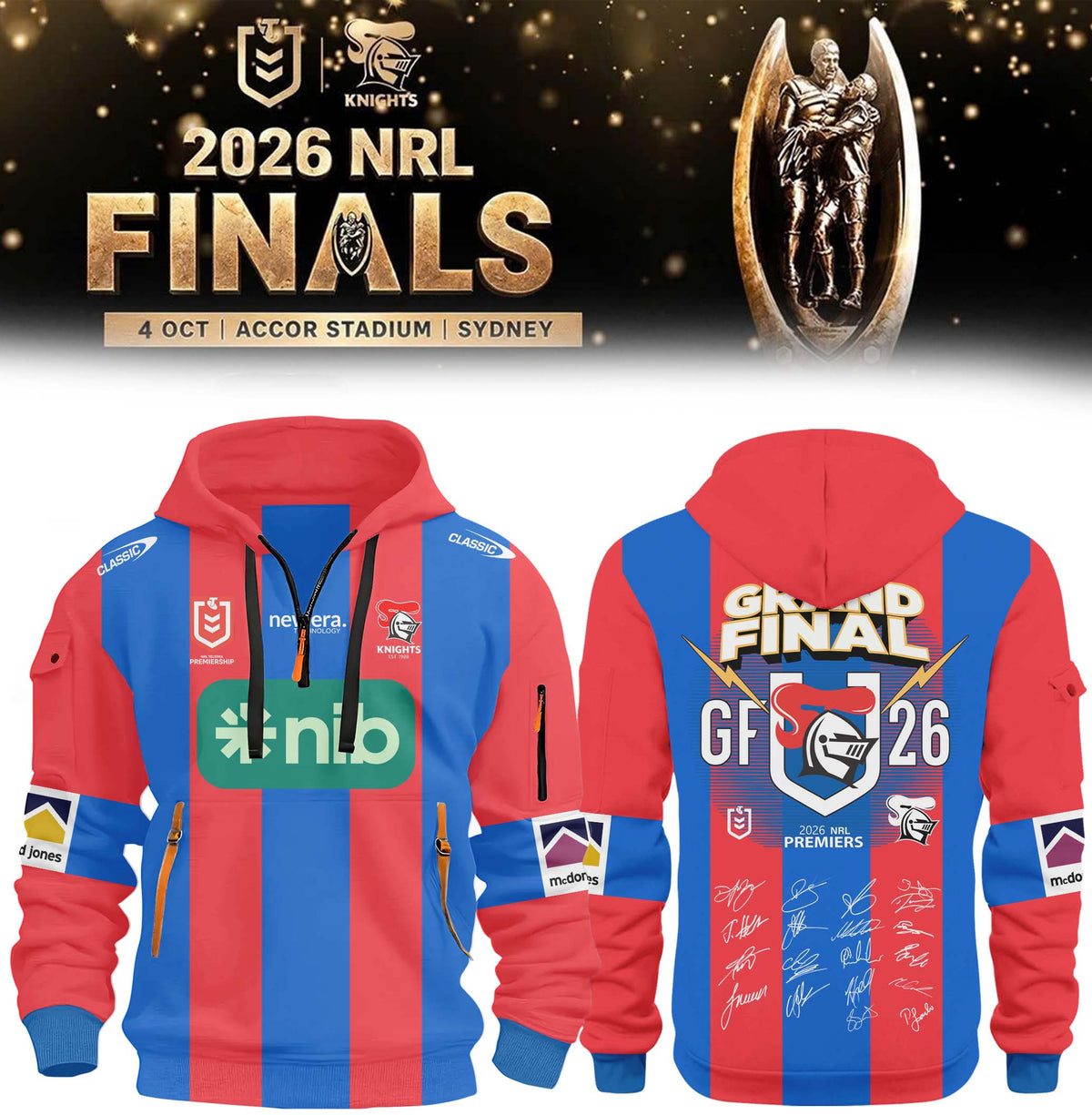 Newcastle Knights NRL Premiers 2026 Half ZipHoodie