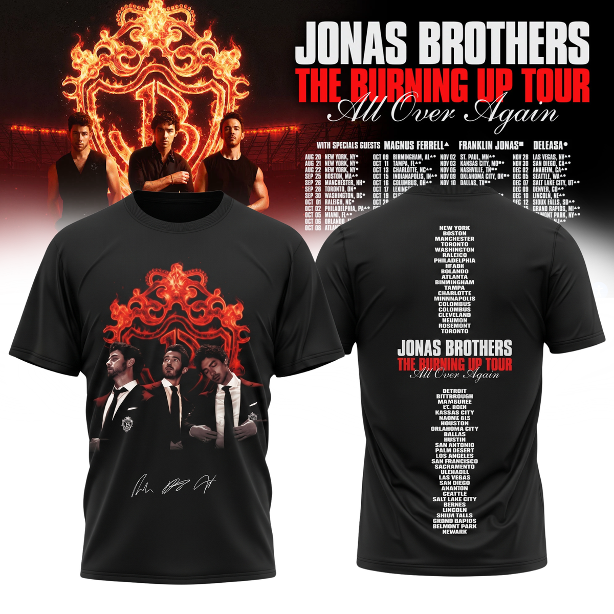Jonas Brothers “The Burning Up Tour All Over Again 2026” TShirt