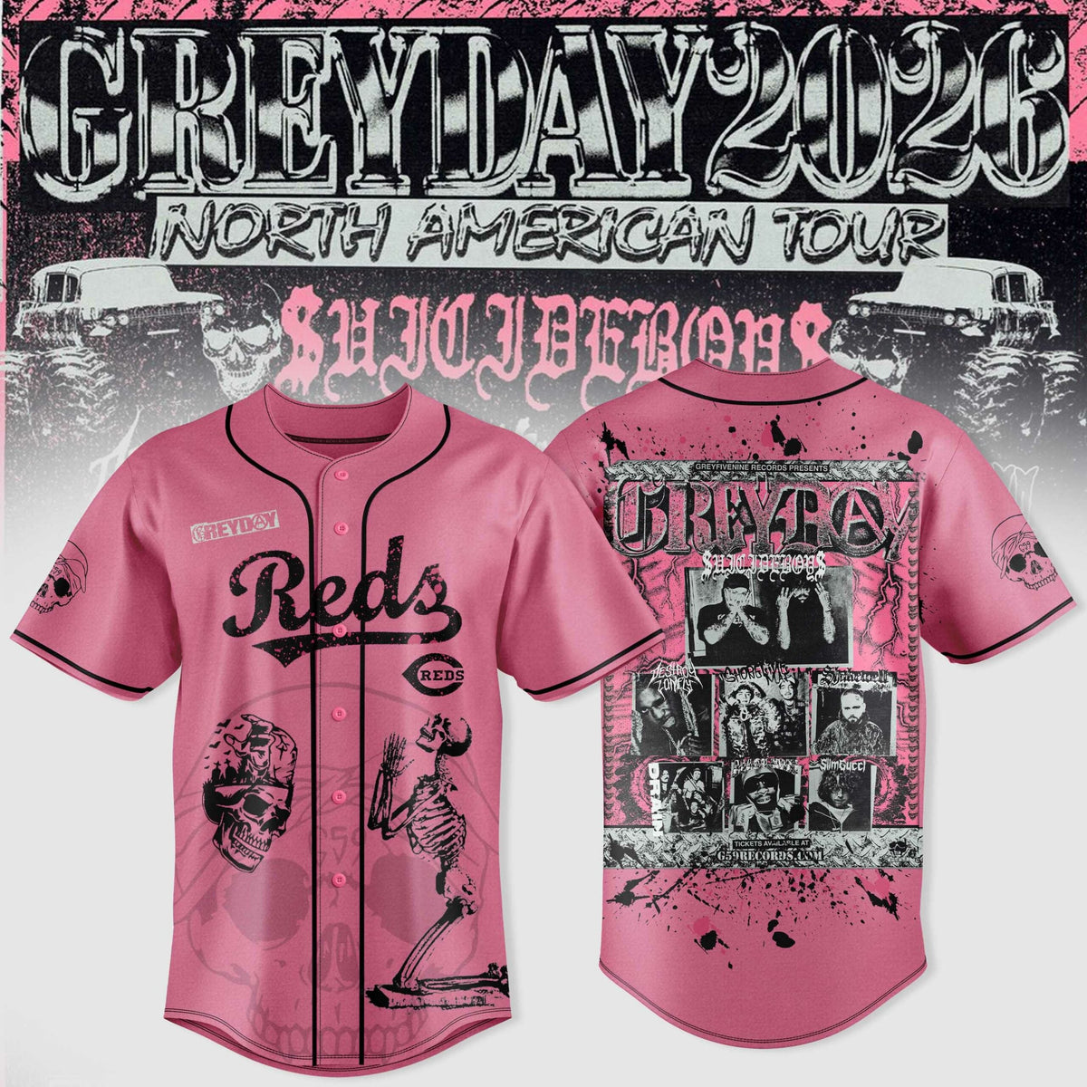 Cincinnati Reds X $uicideboy$ Greyday 2026 “ North American Tour Jersey