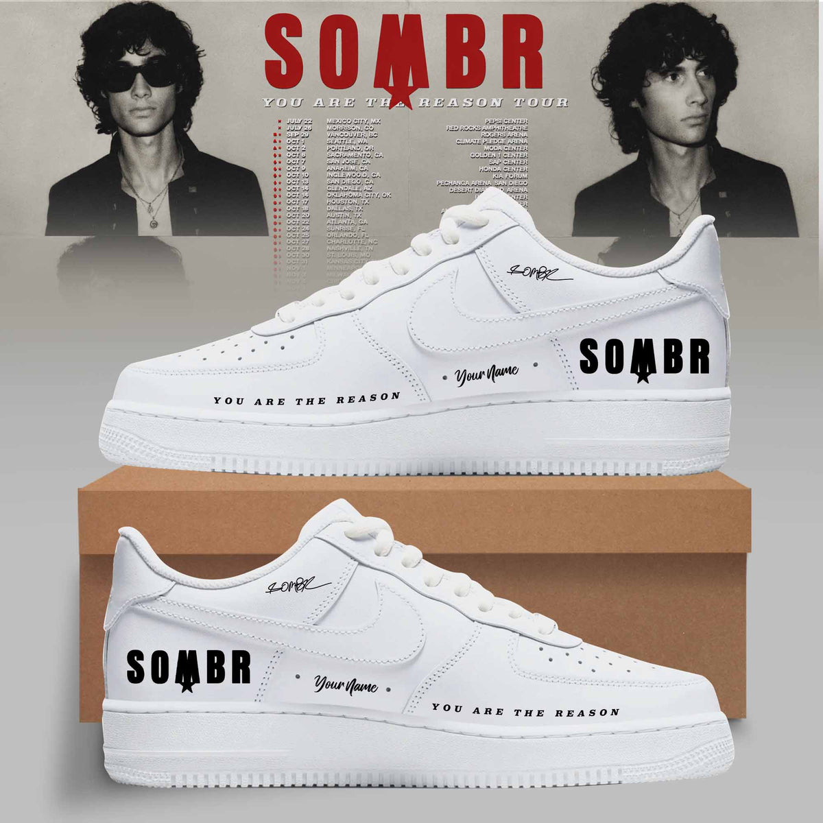SOMBR You Are The Reason Tour Premium 3D Sneakers – White Custom Shoes