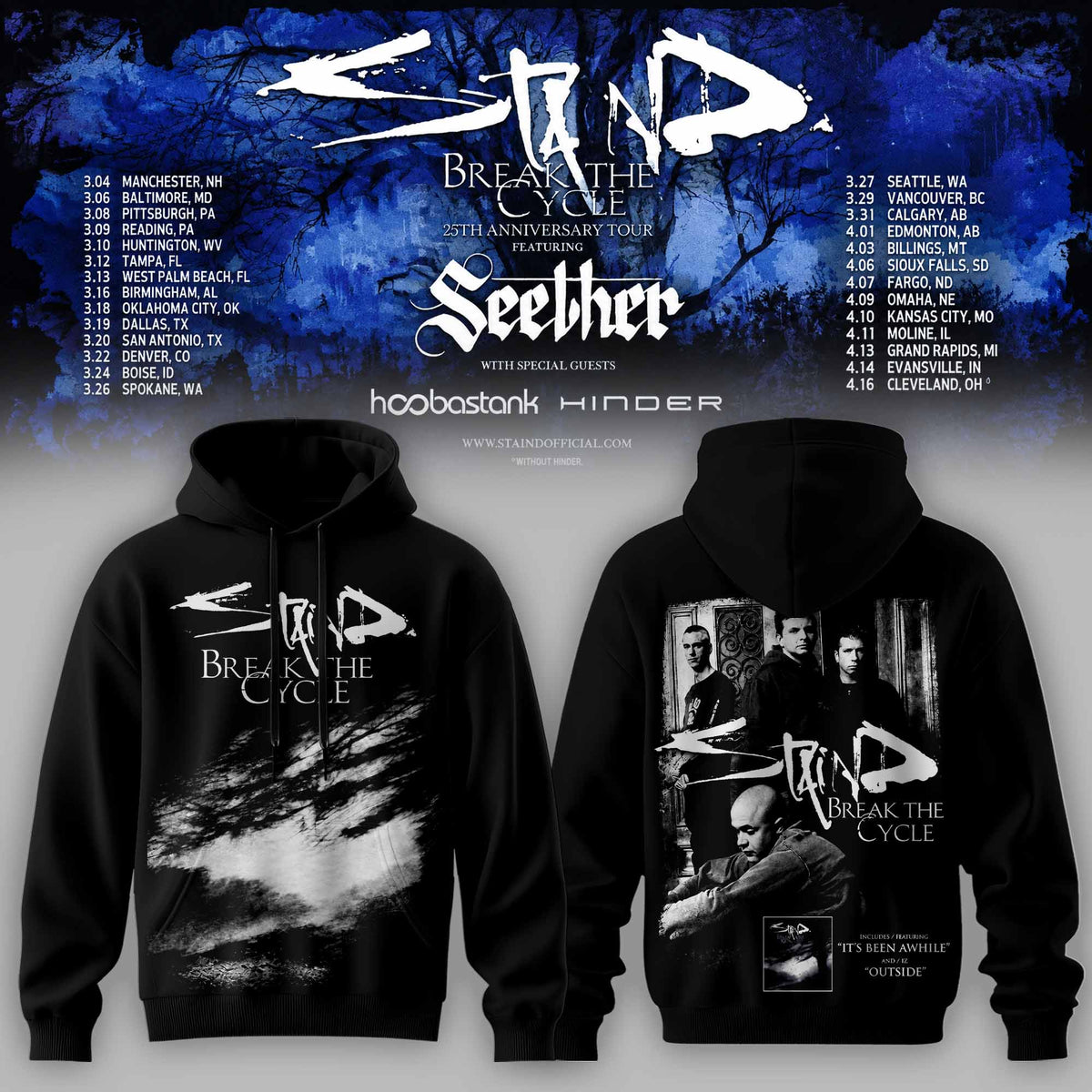 STAIND — BREAK THE CYCLE 25TH ANNIVERSARY TOUR Limited Edition Hoodie
