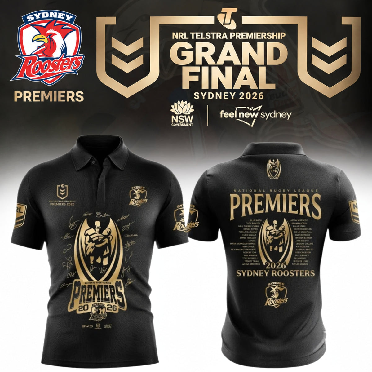 Limited Edition Sydney Roosters NRL Premiers 2026 Polo