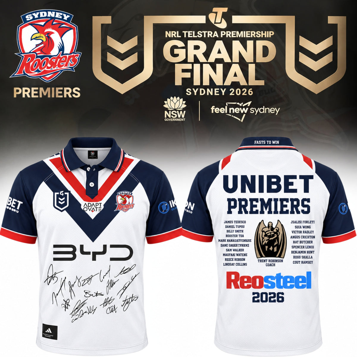 Limited Edition Sydney Roosters NRL Premiers 2026 Polo
