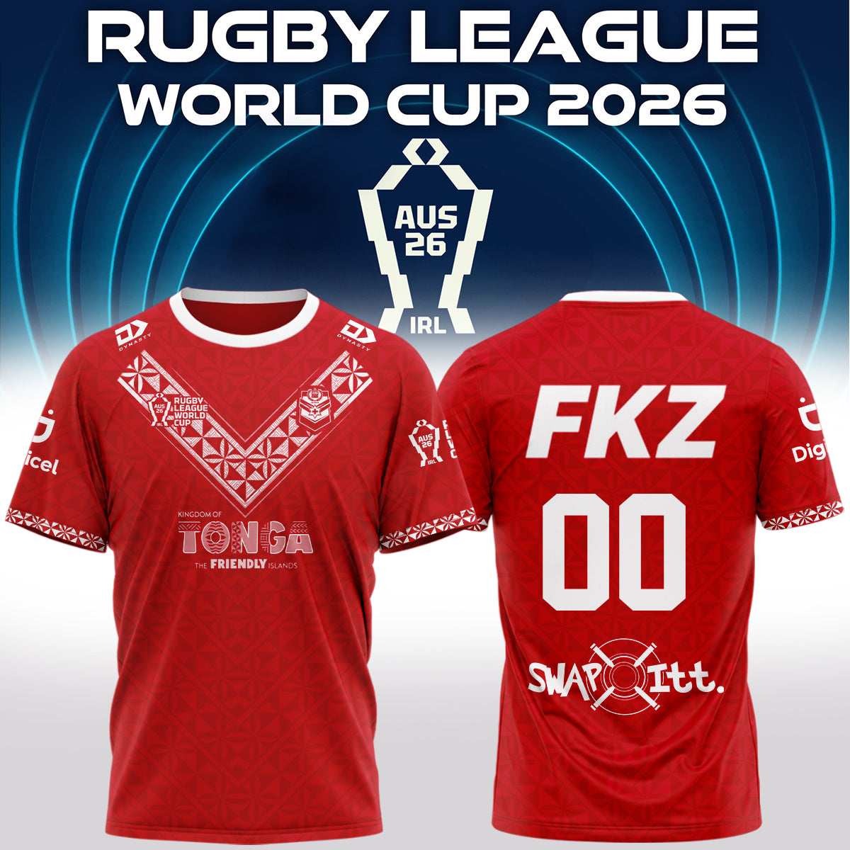 Tonga Rugby League World Cup 2026 Home Jersey (Custom number)