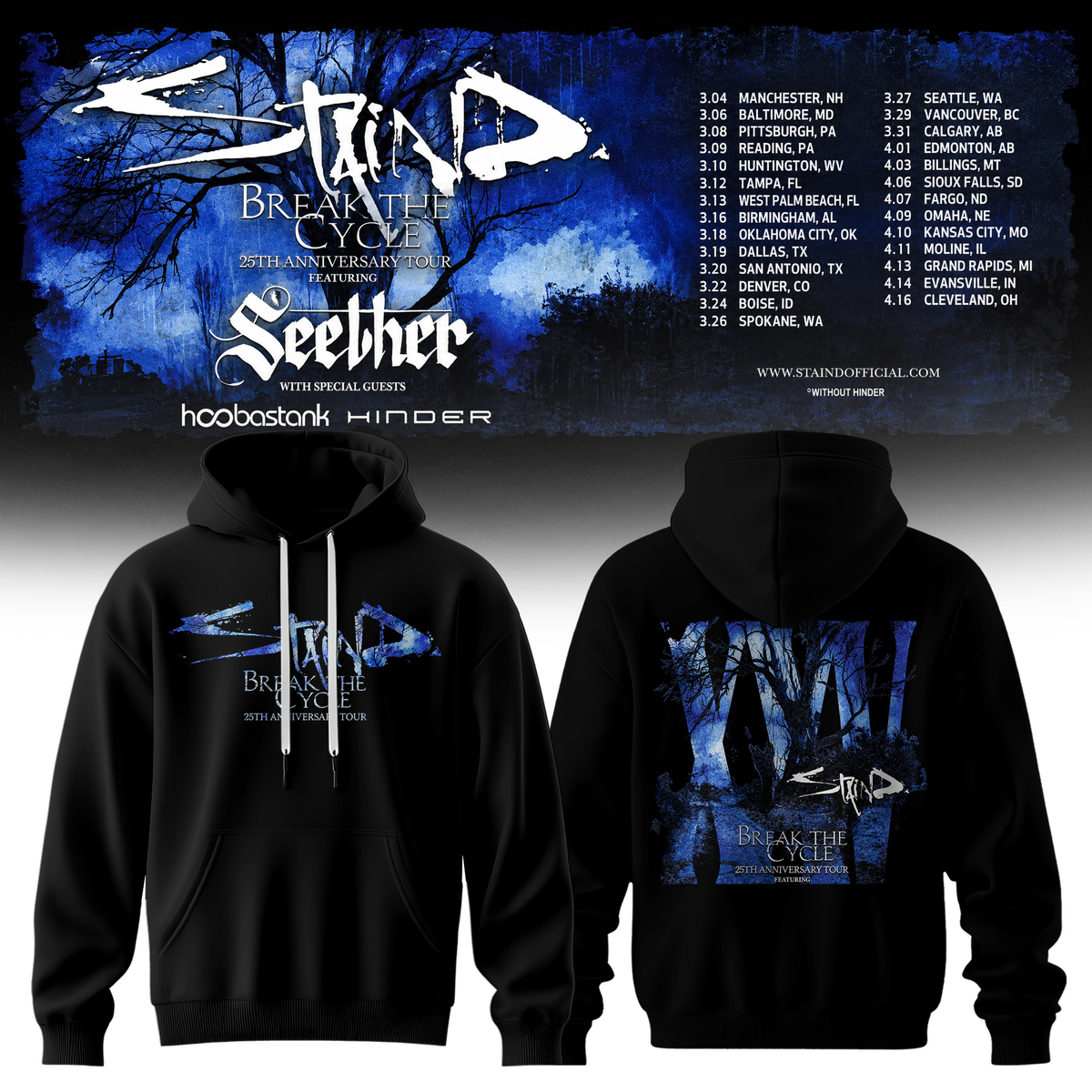 STAIND — BREAK THE CYCLE 25TH ANNIVERSARY TOUR Limited Edition Hoodie