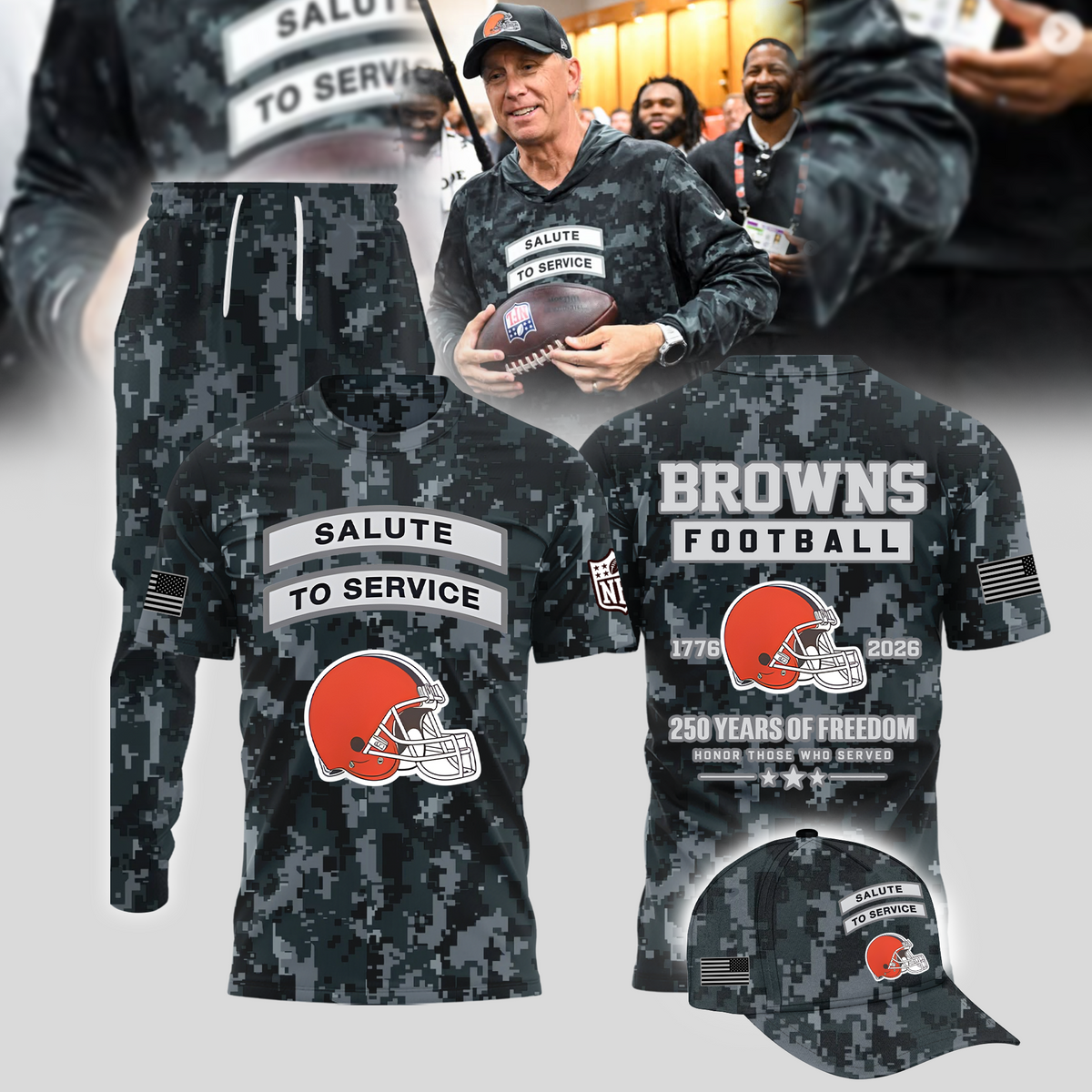 Salute to Service Cle Browns Camo Football Tshirt