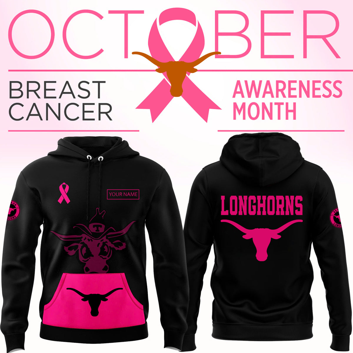 Texas Longhorns x Breast Cancer Awareness Special Edition Personalized Hoodie