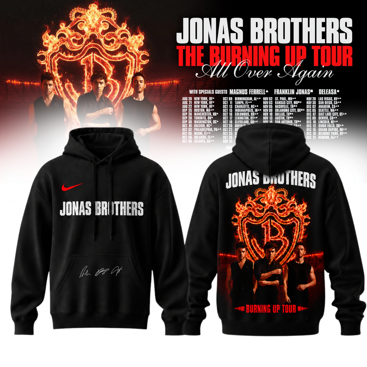 Jonas Brothers “The Burning Up Tour All Over Again 2026” Limited Edition Hoodie