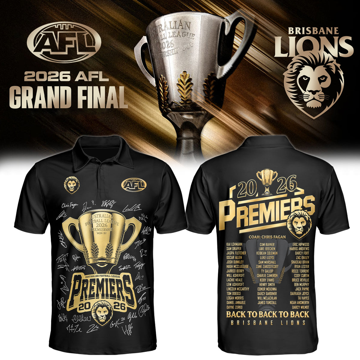 Brisbane Lions AFL 2026 Premiership Champions Polo