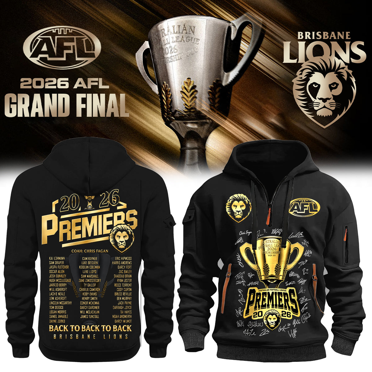 Brisbane Lions AFL 2026 Premiership Champions Half ZipHoodie