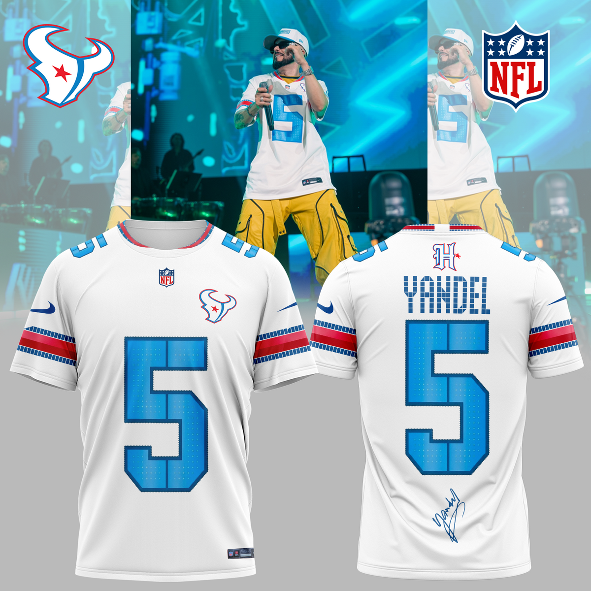 Yandel x Houston Texans”Yandel Sinfónico USA Tour 2026″. Limited Edition Signature Tshirt