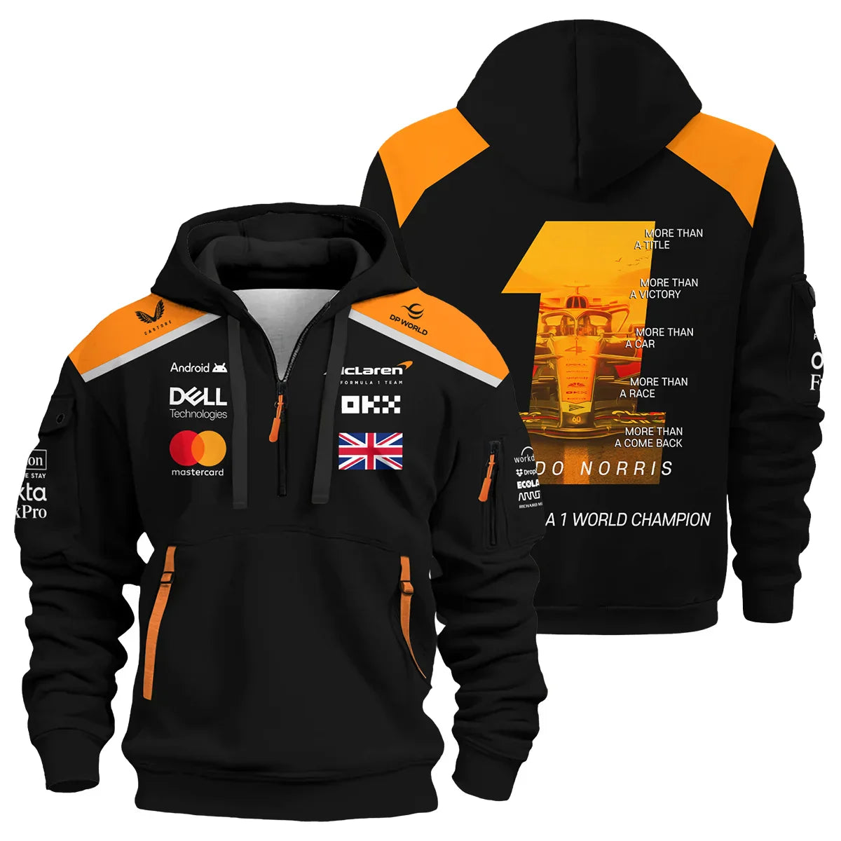 Champion From #4 to #1 Lando Norris McLaren F1 Team Hoodie Half Zip