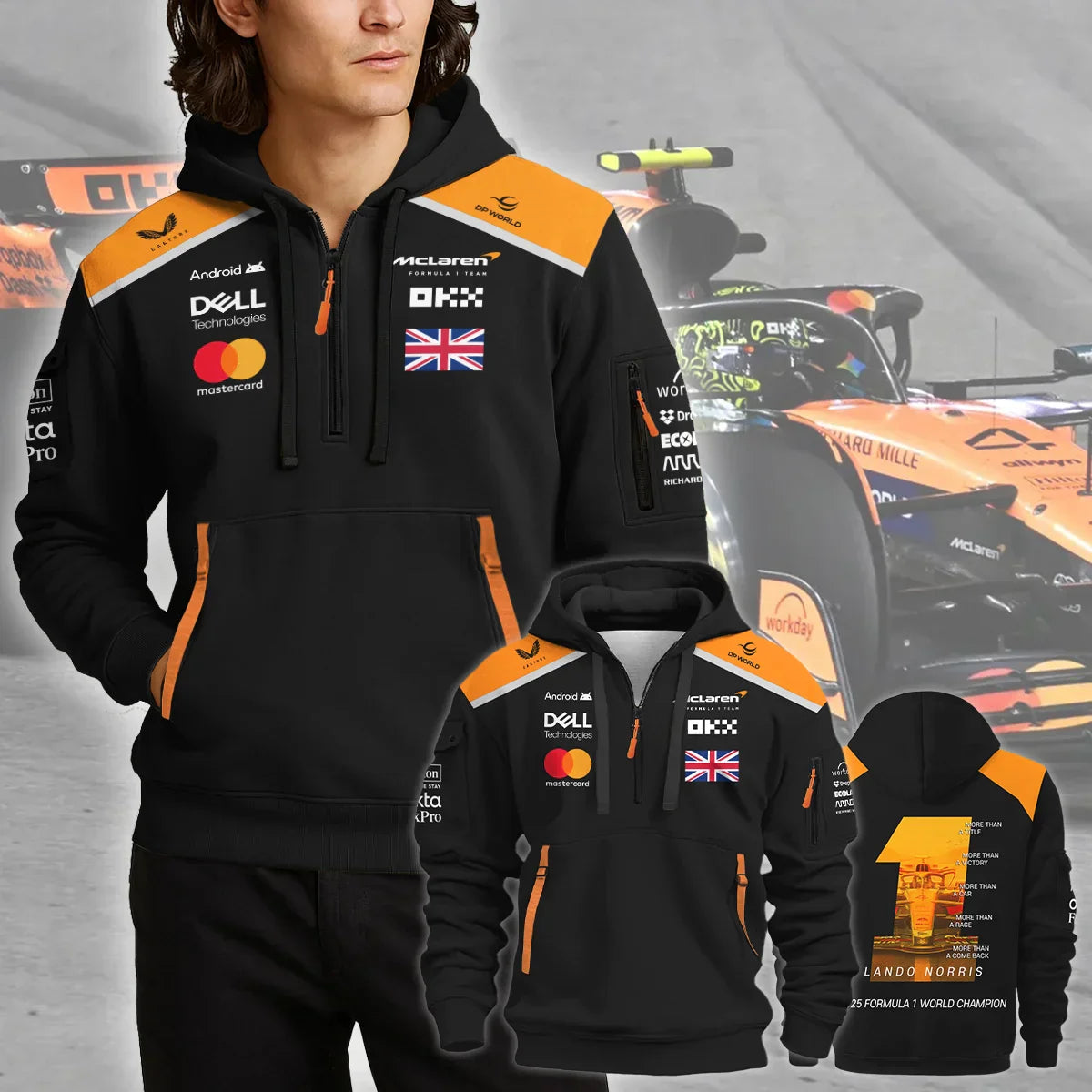 Champion From #4 to #1 Lando Norris McLaren F1 Team Hoodie Half Zip
