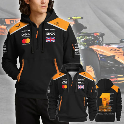 Champion From #4 to #1 Lando Norris McLaren F1 Team Hoodie Half Zip