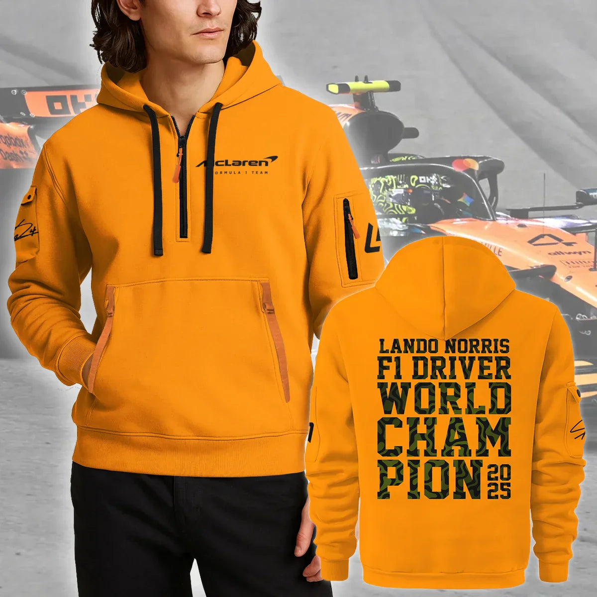 Champion From #4 to #1 Lando Norris McLaren F1 Team Hoodie Half Zip