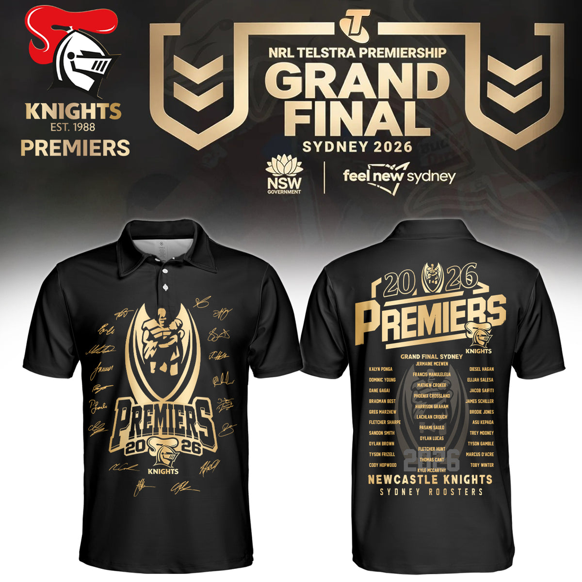 Limited Edition Newcastle Knights 🏆 NRL Premiers 2026 Polo