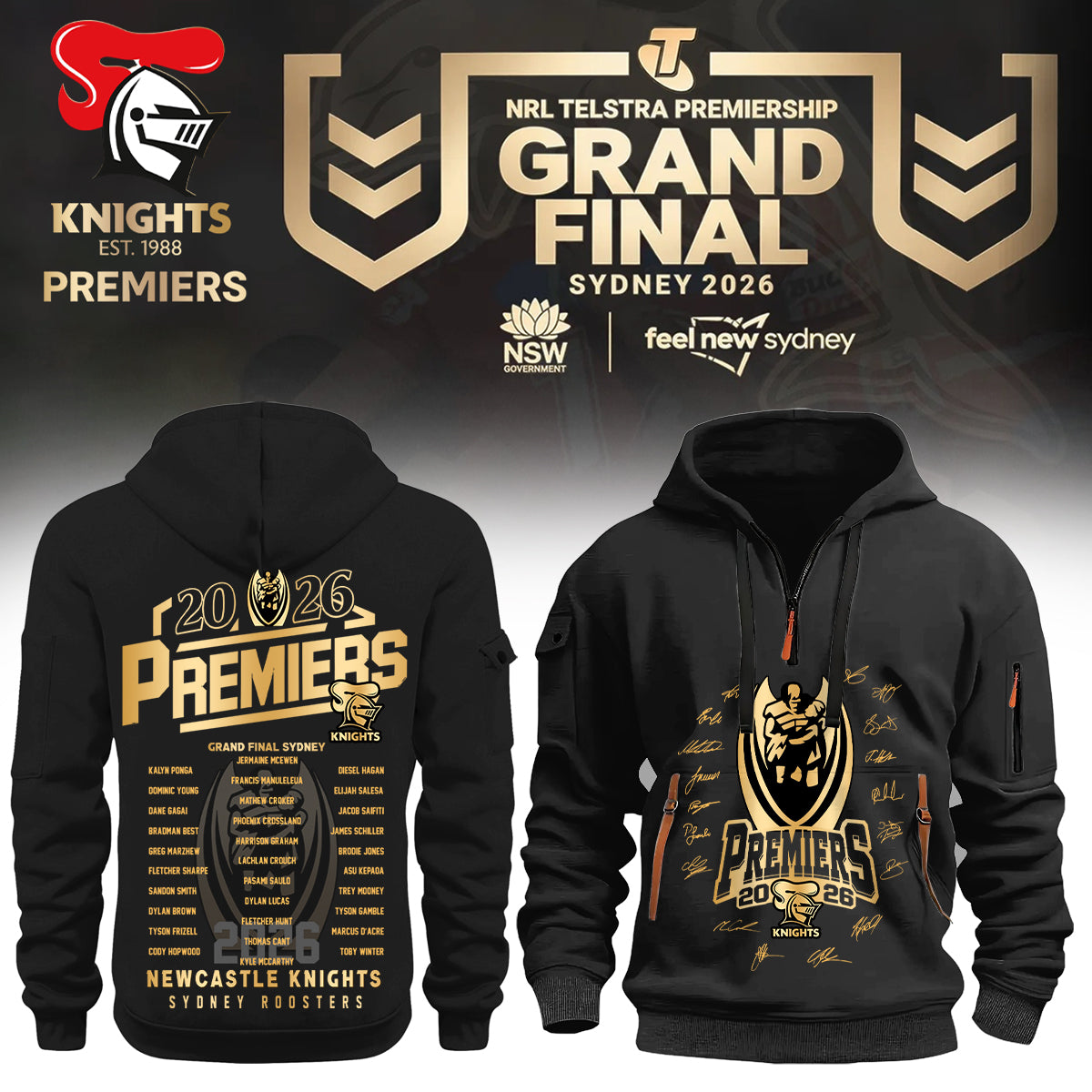 Newcastle Knights NRL Premiers 2026 Half ZipHoodie