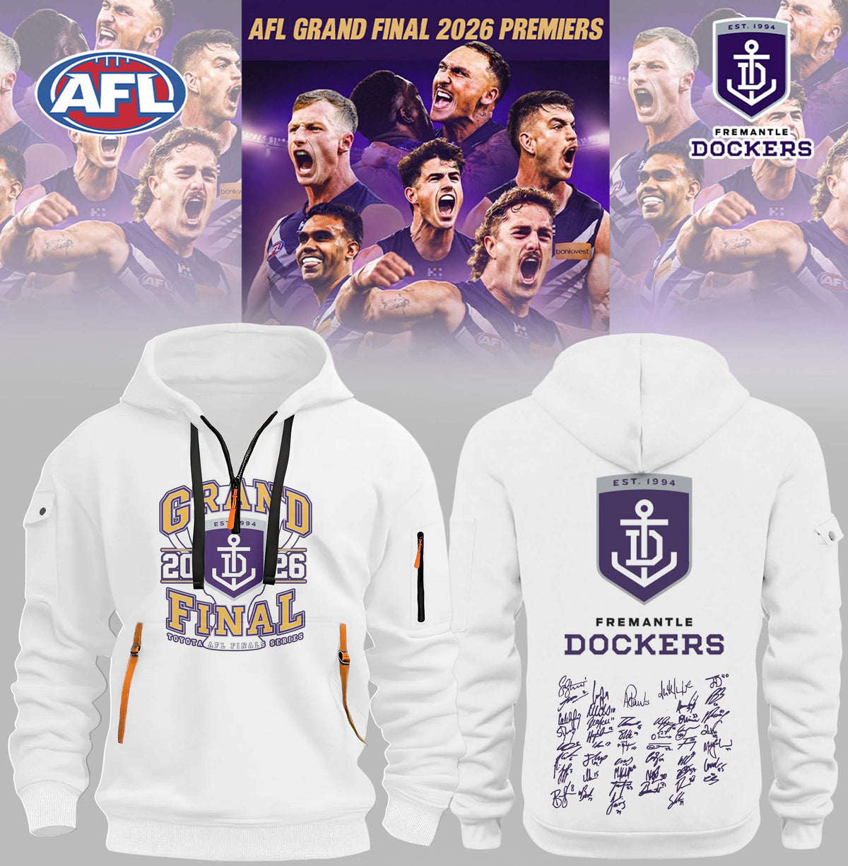 Fremantle Dockers AFL 2026 Premiership Champions Half ZipHoodie