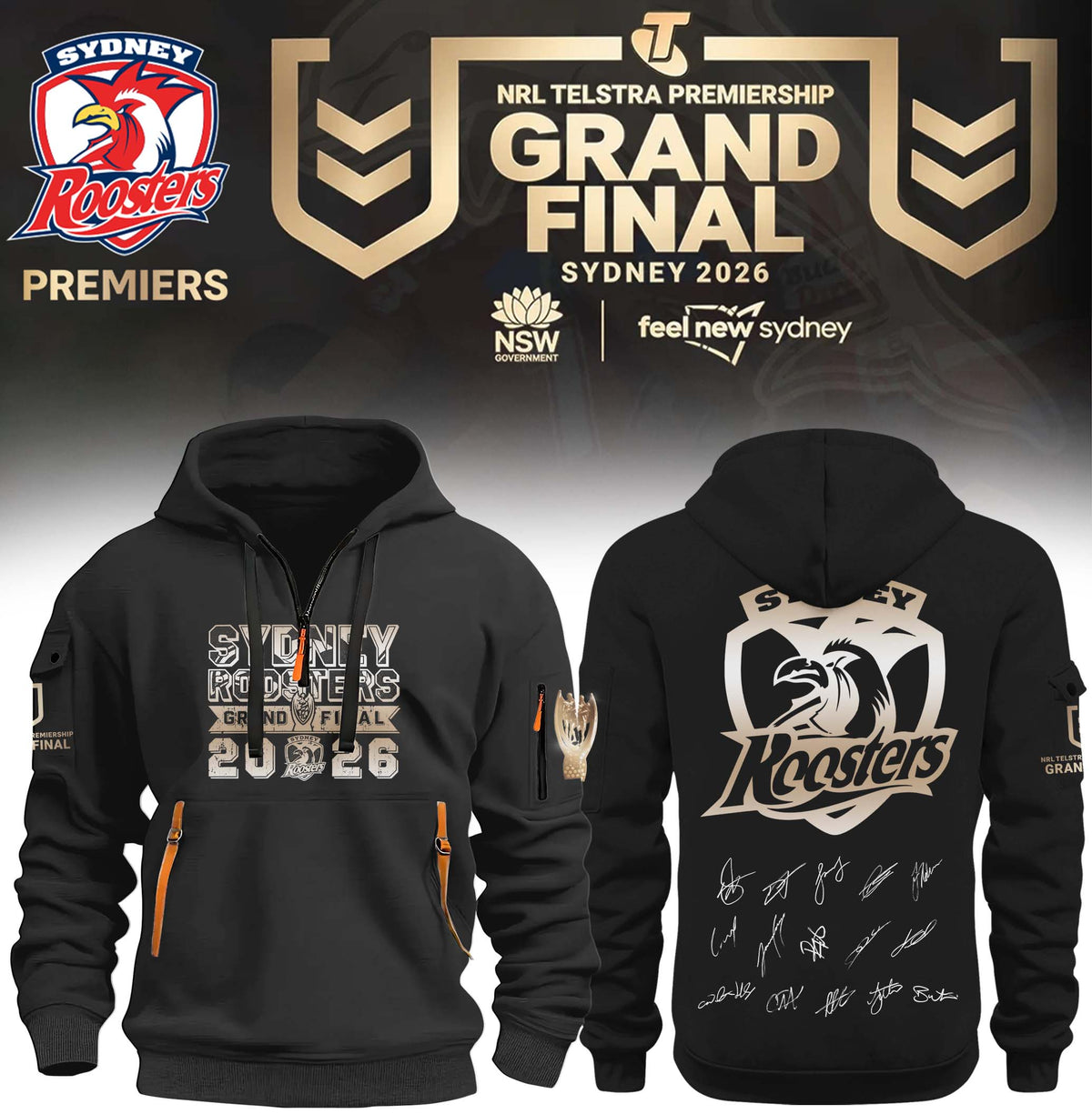 Sydney Roosters 2026 NRL Premiers Limited Edition Half ZipHoodie