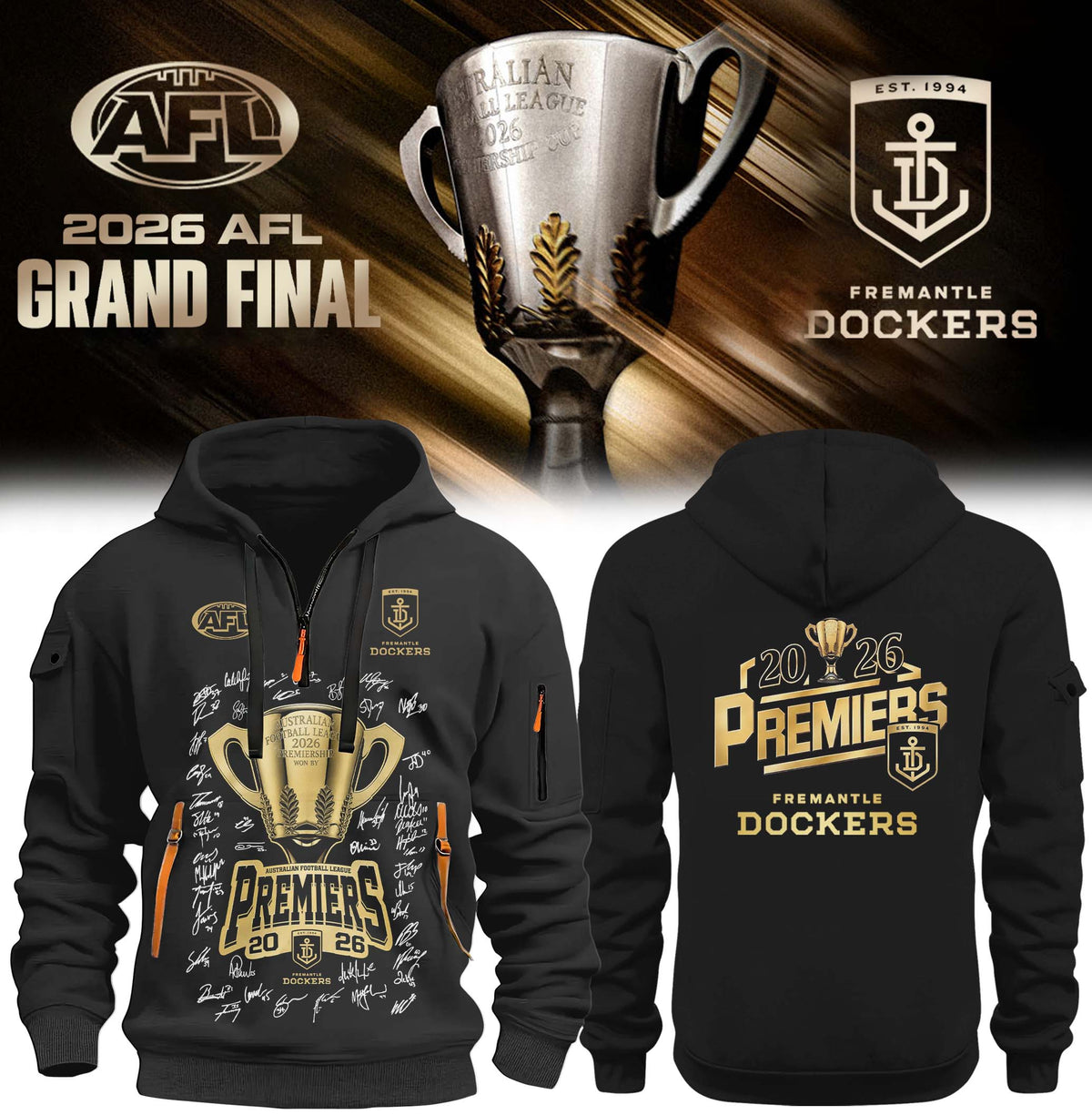 Fremantle Dockers AFL 2026 Premiership Champions Half ZipHoodie