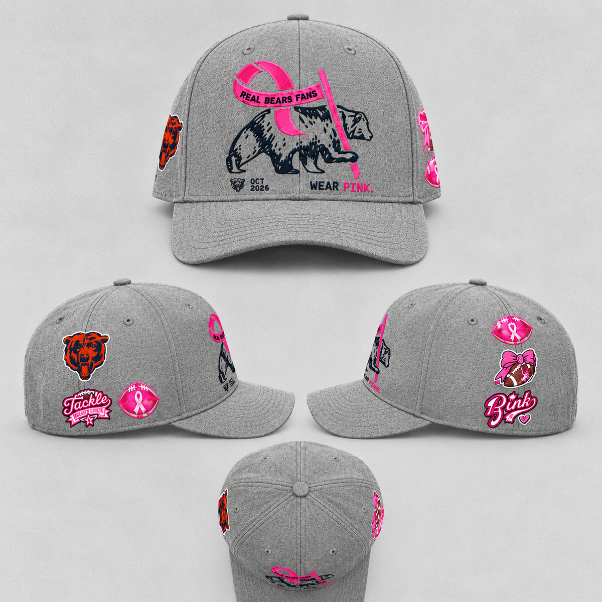 Chicago Bears Breast Cancer Awareness Hoodie - Real Bears Fans Wear Pink Grey Bomber Letterman