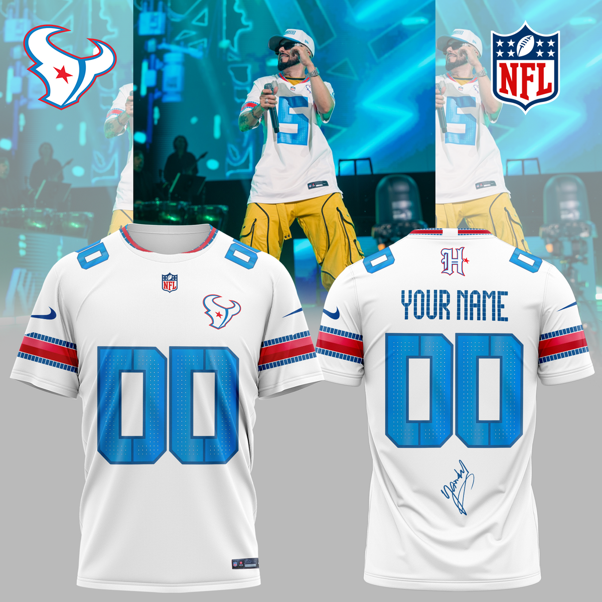 Yandel x Houston Texans”Yandel Sinfónico USA Tour 2026″. Limited Edition Signature Tshirt