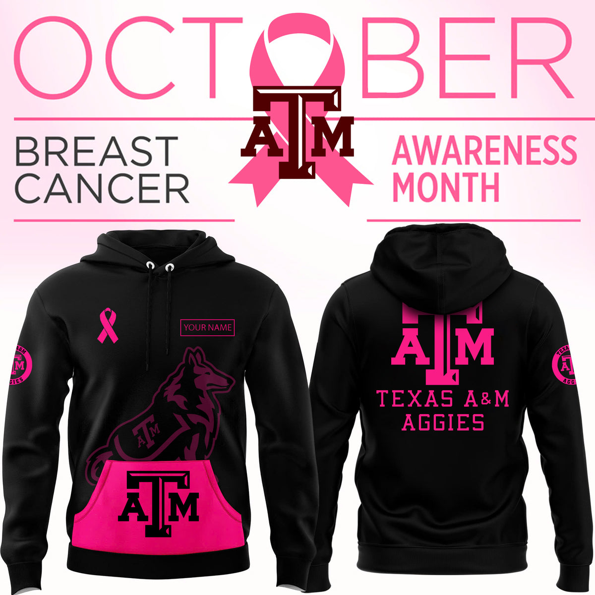 Texas A&M Aggies x Breast Cancer Awareness Special Edition Personalized Hoodie