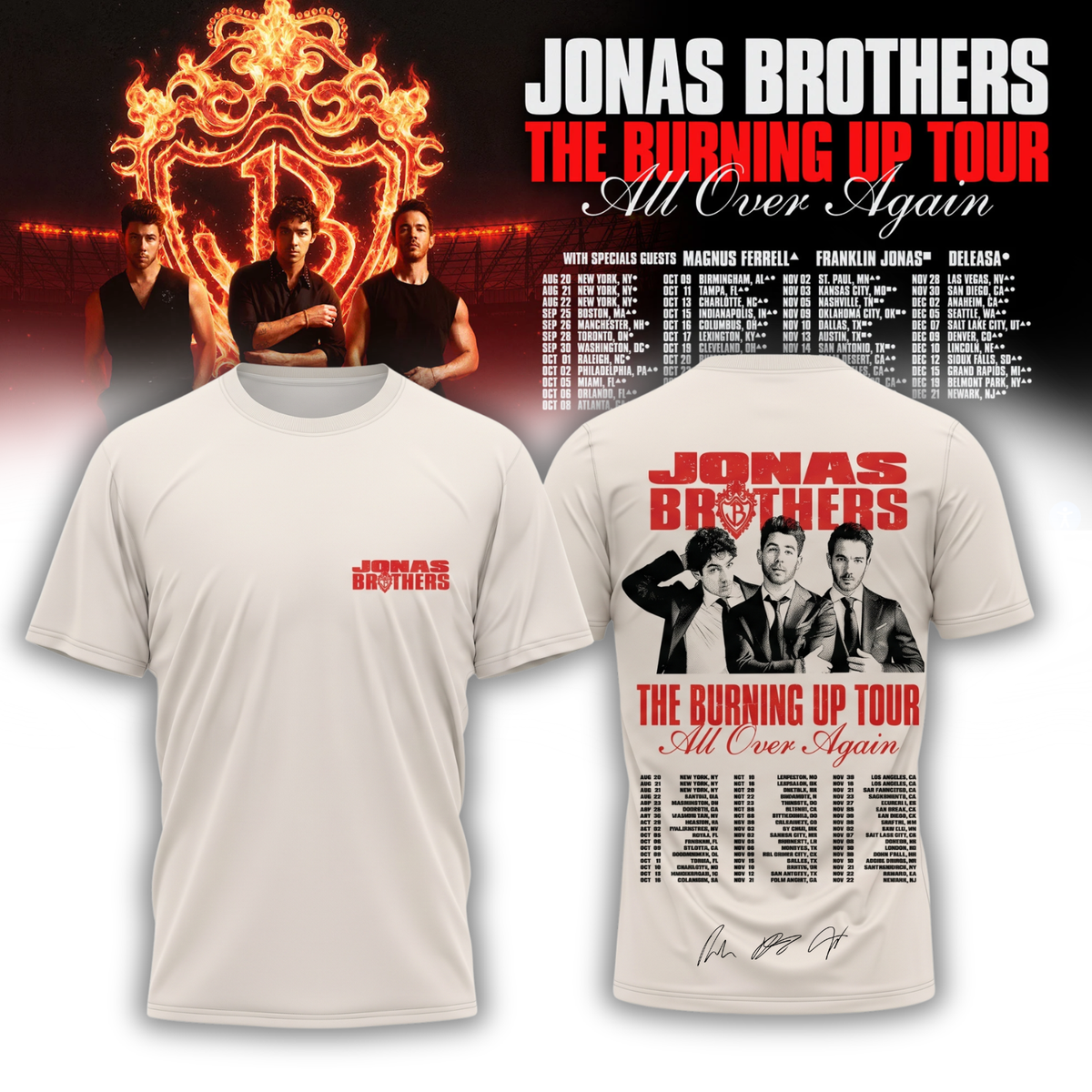 Jonas Brothers “The Burning Up Tour All Over Again 2026” TShirt