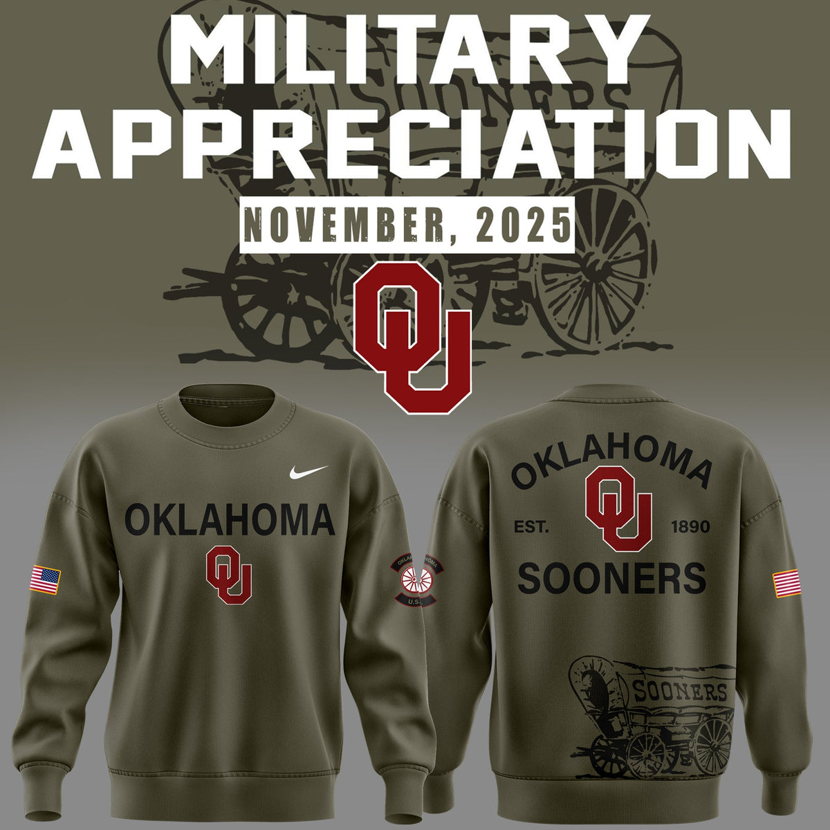 Limited Edition 2025 Oklahoma Sooners Football Military Appreciation Sweat