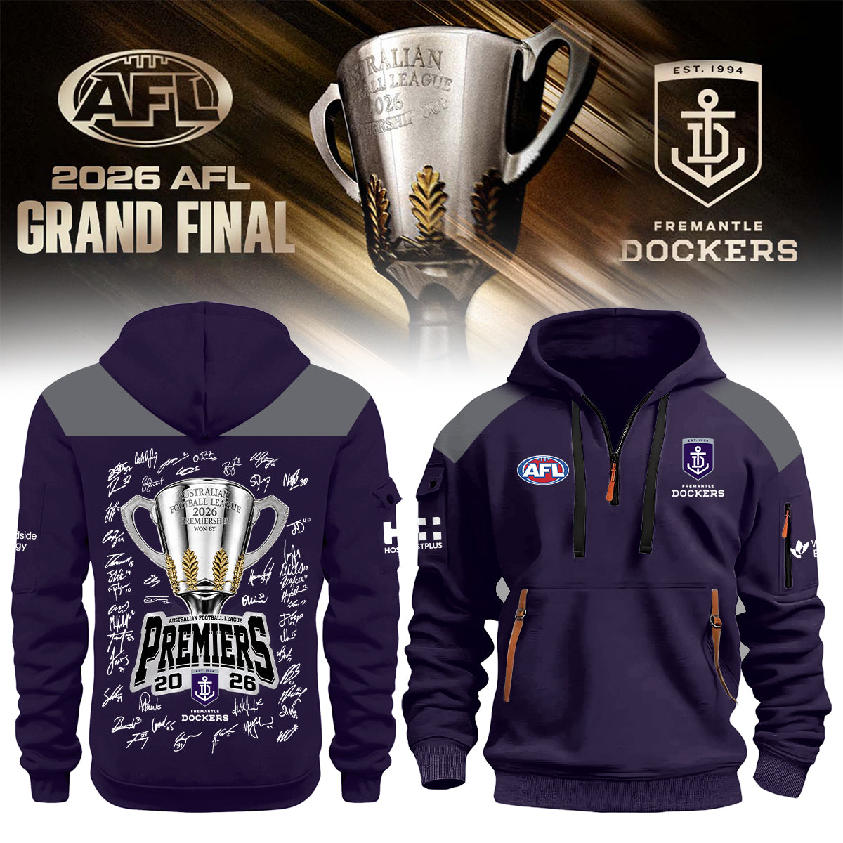Fremantle Dockers AFL 2026 Premiership Champions Half ZipHoodie