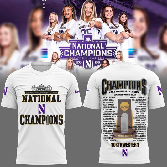 Northwestern Wildcats Women’s Lacrosse 2026 National Champions Limited Shirt White