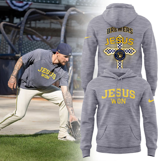 Milwaukee Brewers JESUS WON - Thank You Jesus Hoodie