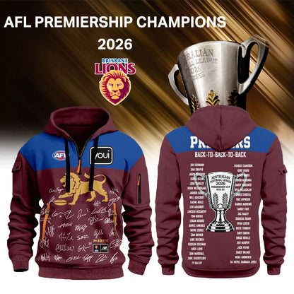 Brisbane Lions AFL 2026 Premiership Champions Half ZipHoodie