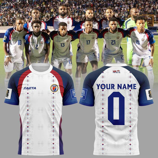 Haïtienne De Football 2026 World Cup Collection Combo White Shirt Custom Name, Number