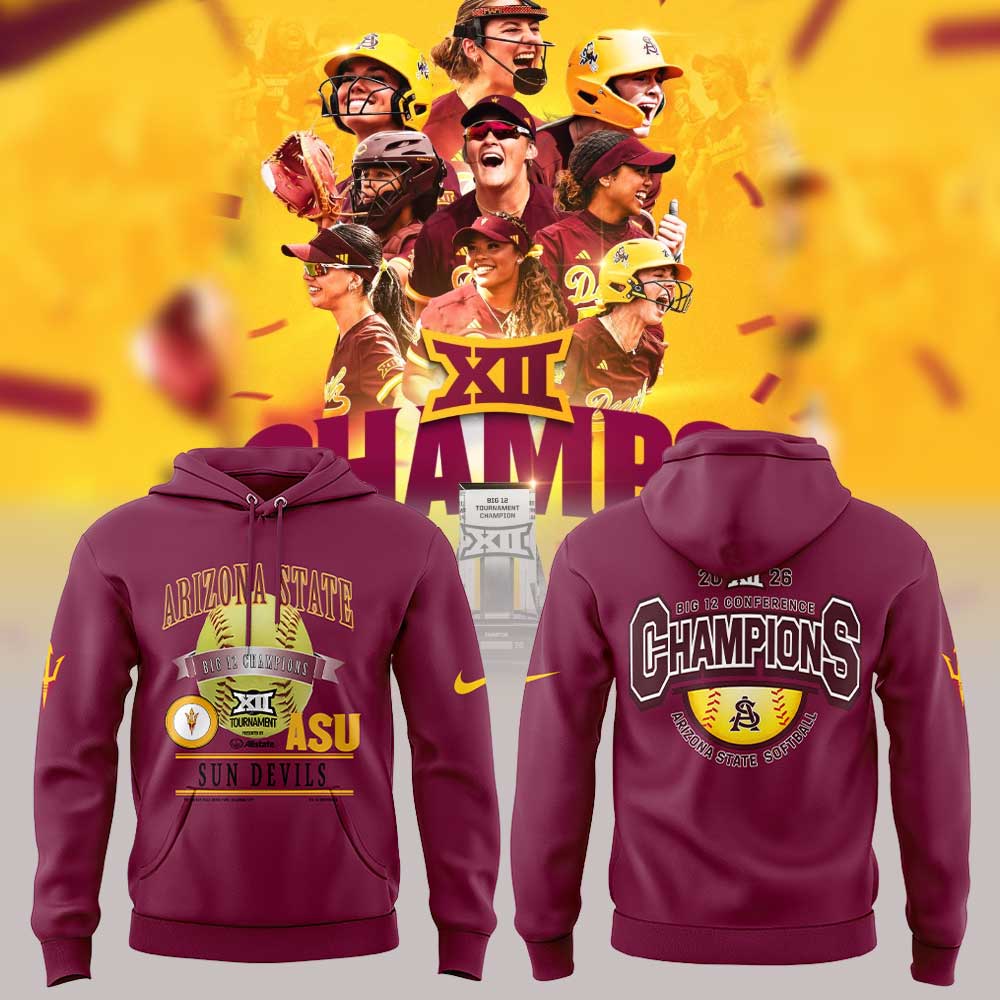 Arizona State Sun Devils 2026 Big 12 Softball Tournament Champions Locker Room Hoodie Red