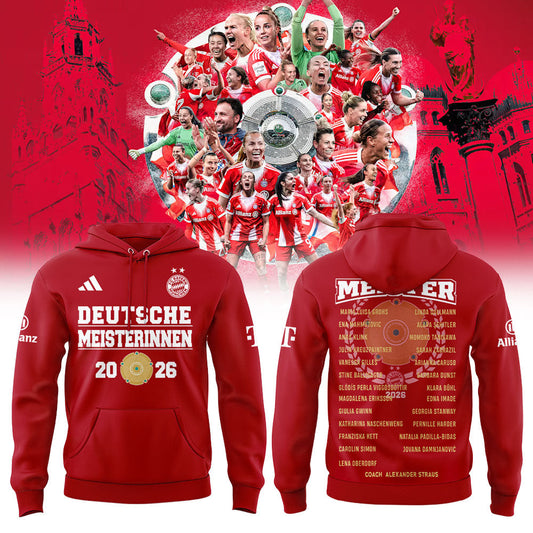 FC Bayern Frauen ” Has Won The Women™s Bundesliga Title For The Fourth Consecutive Time Hoodie Red