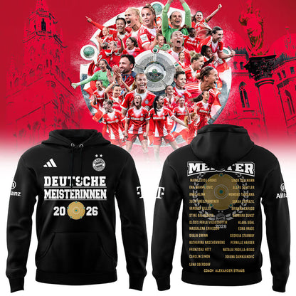 FC Bayern Frauen ” Has Won The Women™s Bundesliga Title For The Fourth Consecutive Time Hoodie Black
