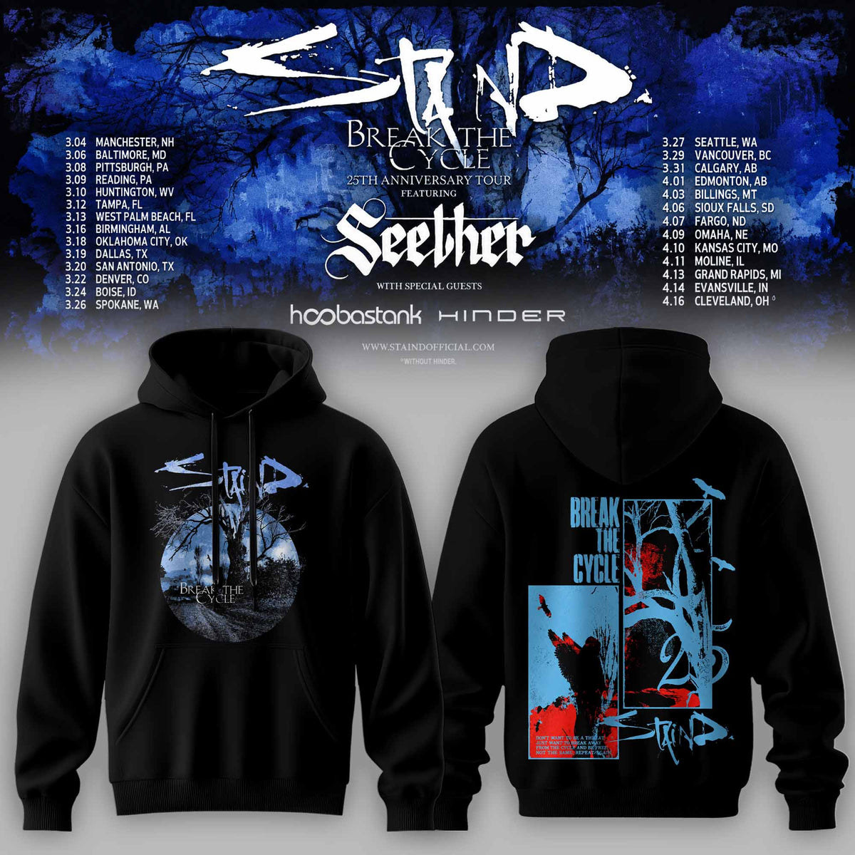 STAIND — BREAK THE CYCLE 25TH ANNIVERSARY TOUR Limited Edition Hoodie
