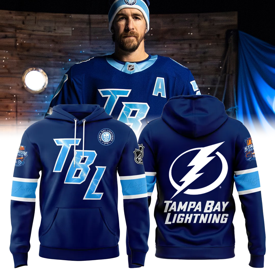Men's Tampa Bay Lightning 2026 Stadium Series Fanatics Authentic Pro Locker Room Blue Pullover Fleece Hoodie