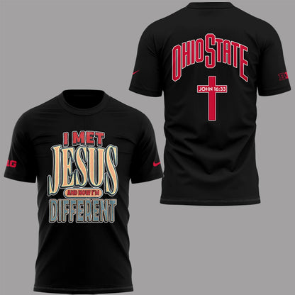 Back at Ohio State, J.T. Tuimoloau makes a statement in the ˜I MET JESUS AND NOW I™M DIFFERENT™ T-Shirt