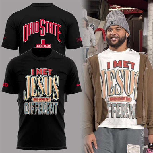 Back at Ohio State, J.T. Tuimoloau makes a statement in the ˜I MET JESUS AND NOW I™M DIFFERENT™ T-Shirt