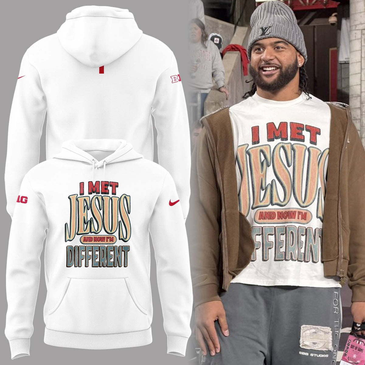 Back at Ohio State, J.T. Tuimoloau makes a statement in the ˜I MET JESUS AND NOW I™M DIFFERENT™ Hoodie