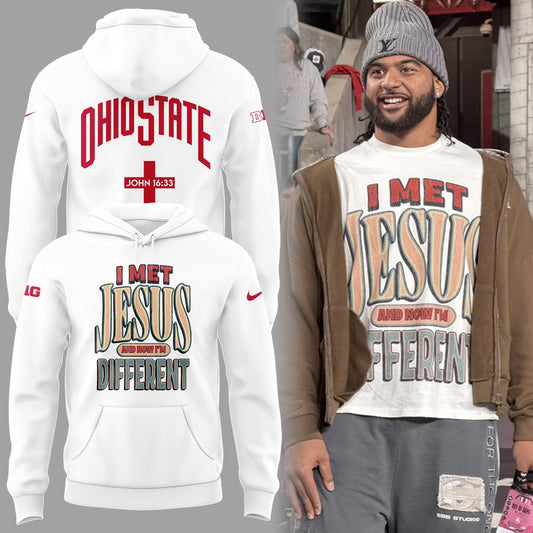 Back at Ohio State, J.T. Tuimoloau makes a statement in the ˜I MET JESUS AND NOW I™M DIFFERENT™ Hoodie