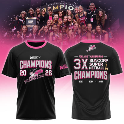 Adelaide Thunderbirds 2026 Champions Women’s Edition Tshirt For Fans Black