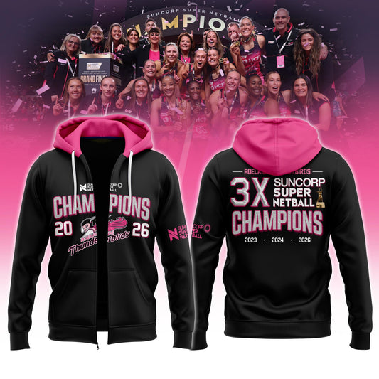 Adelaide Thunderbirds 2026 Champions Women’s Edition ZipHoodie For Fans Black