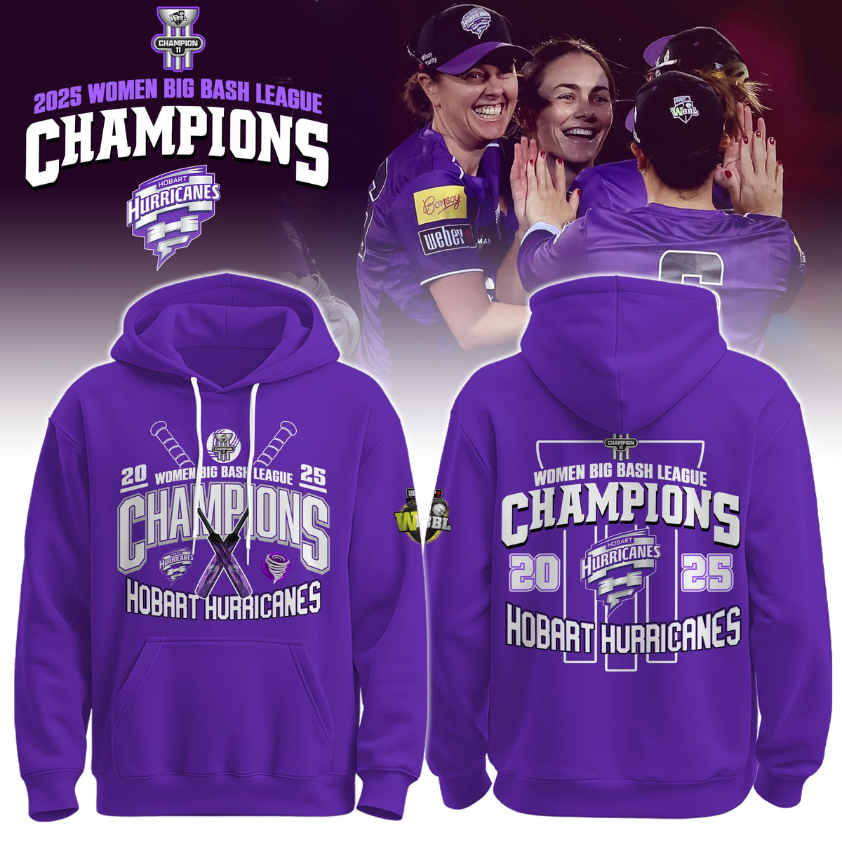 Hobart Hurricanes 2025 WBBL Champions Hoodie Limited Edition