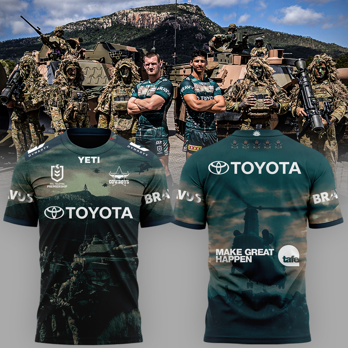 Limited Edition NQ Cowboys 2026 NRL Australian Army T-shirt